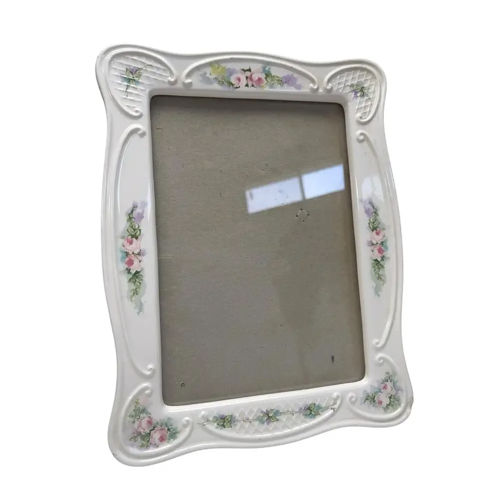 Vintage‎ 1990 Floral Ceramic Picture Frame 9.5x12 Shabby Cottage Decor